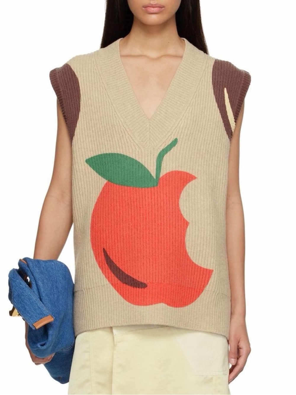 JW Anderson Apple-Print Ribbed Wool Sweater Vest in Beige - XL